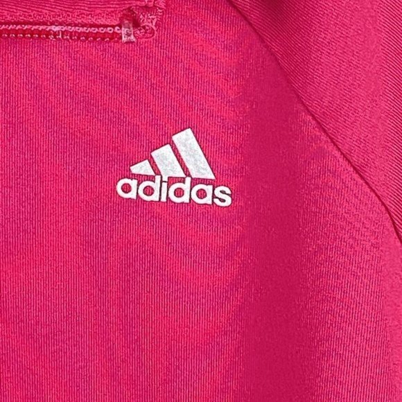Adidas Jacket Women Large Climalite Full Zip Three Black Stripes Pockets Pink - Picture 6 of 13